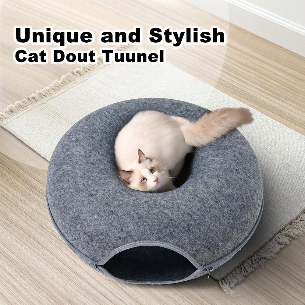 Large Cat Cave with 3 Toys Scratch Resistant Tunnel Bed up to 30 Lbs Dark Grey (24X24X11)